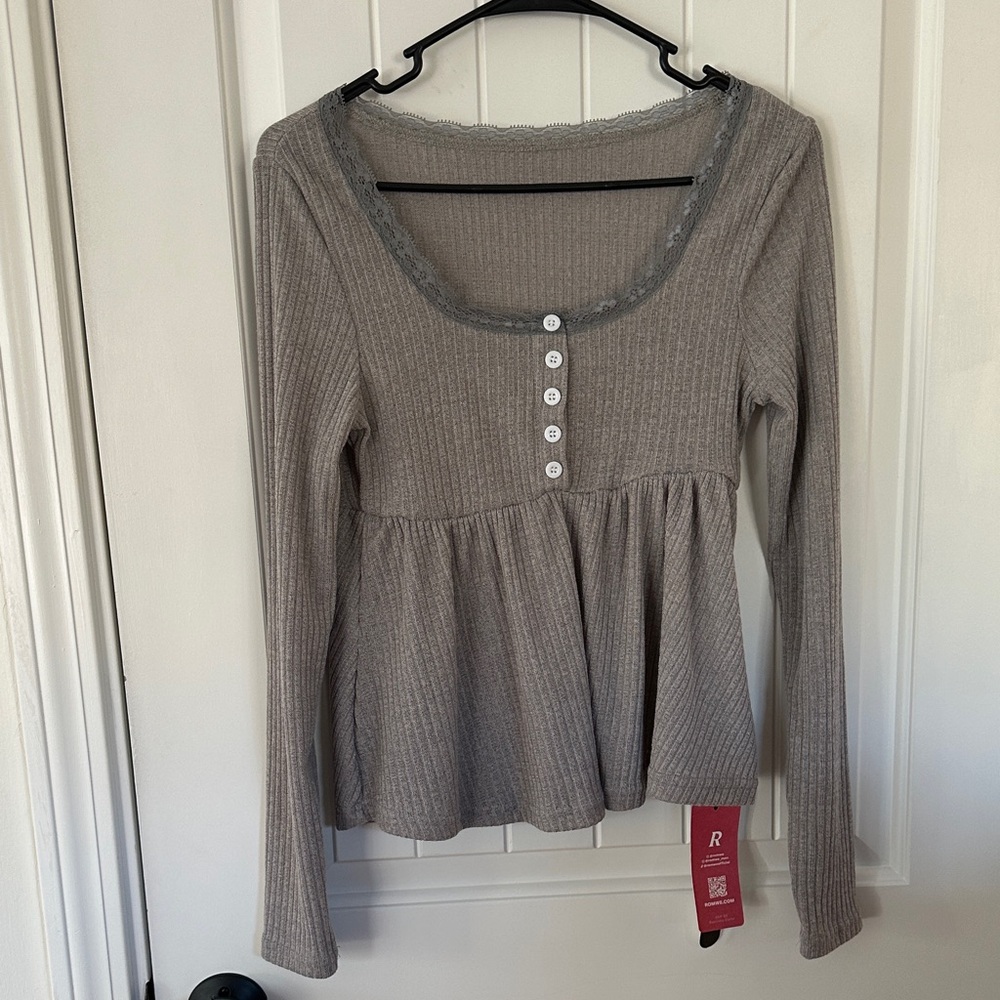 ROMWE Taupe Ribbed Long Sleeve Top